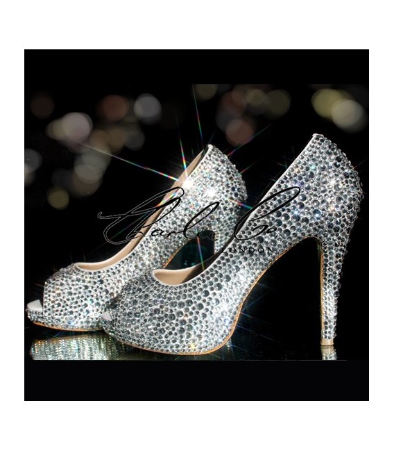 4 or 5 Glass Diamond Crystal Peep Toe Platform Heels