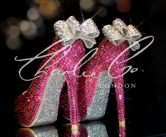 4  5 or 5.5 Pretty In Pink Glass Crystal heels