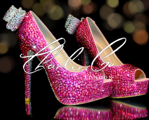 4  5 or 5.5 Pretty In Pink Glass Crystal heels