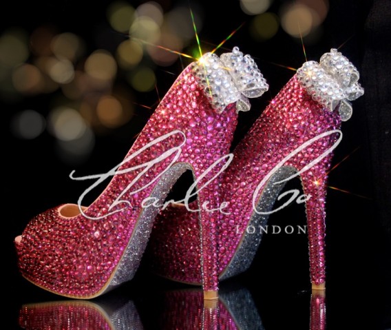 4  5 or 5.5 Pretty In Pink Glass Crystal heels