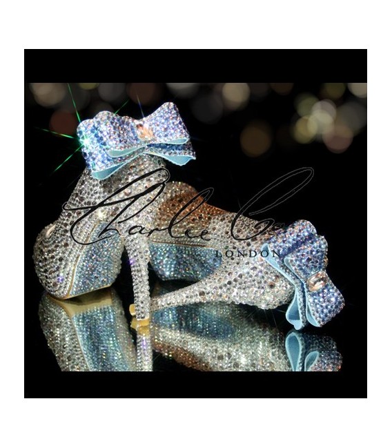 4  5 or 5.5 Bella Blue Bow Crystal Heels