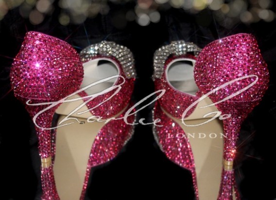3.5 Pink Crystal Mesh Bow Heels