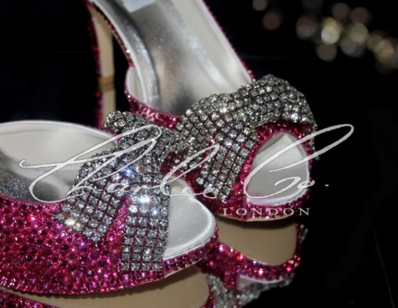 3.5 Pink Crystal Mesh Bow Heels