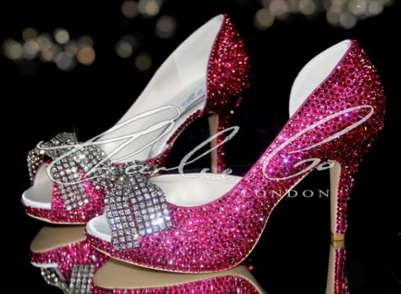 3.5 Pink Crystal Mesh Bow Heels