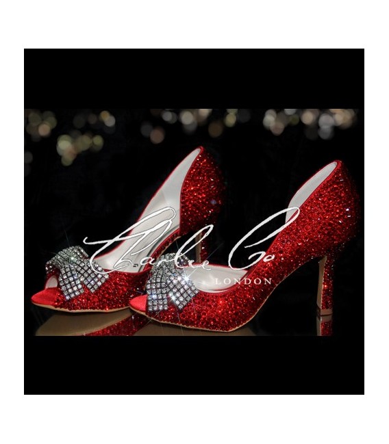 3.5 Peep Toe Red Crystal Mesh Bow Heels