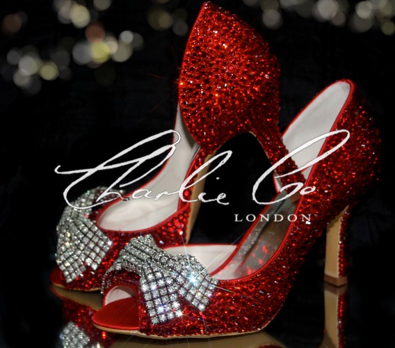 3.5 Peep Toe Red Crystal Mesh Bow Heels