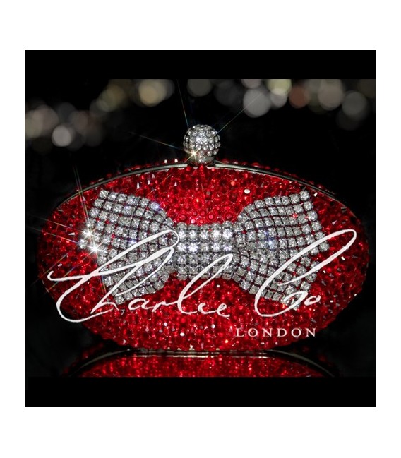 Red Crystal Mesh Bow Oval Crystal Clutch Bag