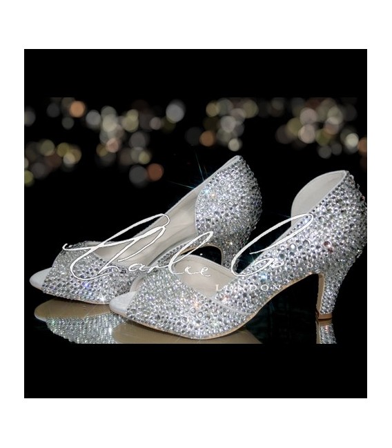 2.5 Peep Toe Crystal Cut Away Heels