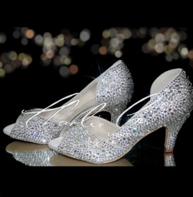 2.5 Peep Toe Crystal Cut Away Heels