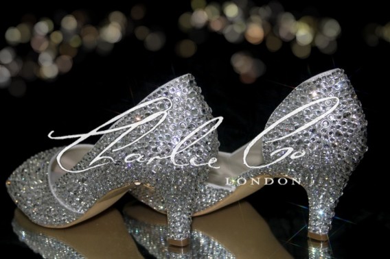 2.5 Peep Toe Crystal Cut Away Heels