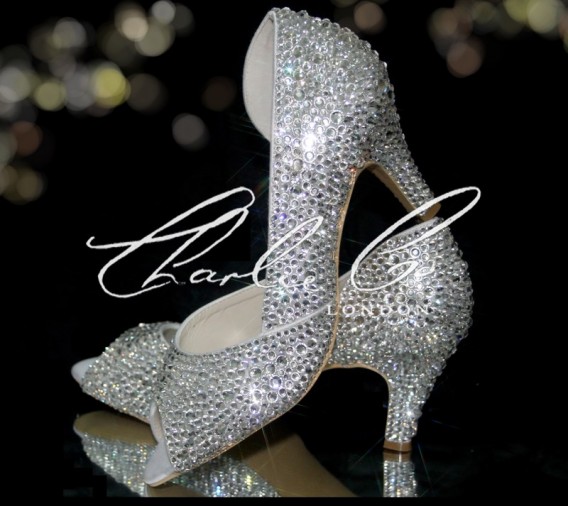 2.5 Peep Toe Crystal Cut Away Heels