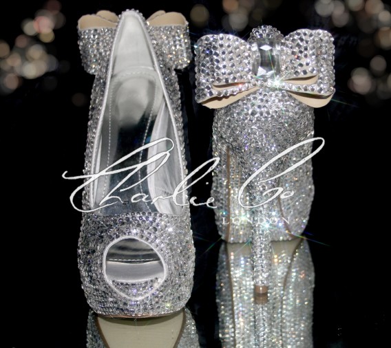 4  5 or 5.5 Diamond Bow Crystal heels