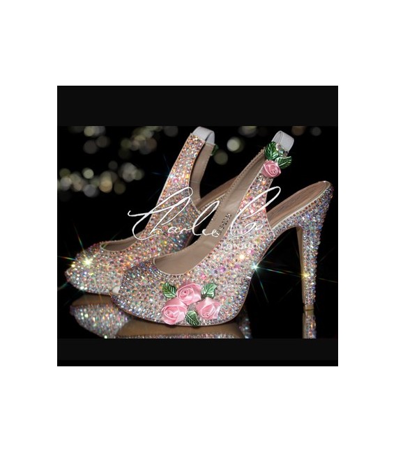 4.5 Dolls House 3D flower Crystal Slingbacks