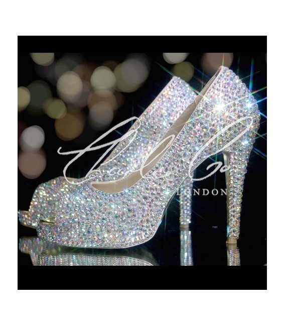 4 or 5 Glass AB Crystal Peep Toe Heels