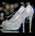 4 or 5 Glass AB Crystal Peep Toe Heels