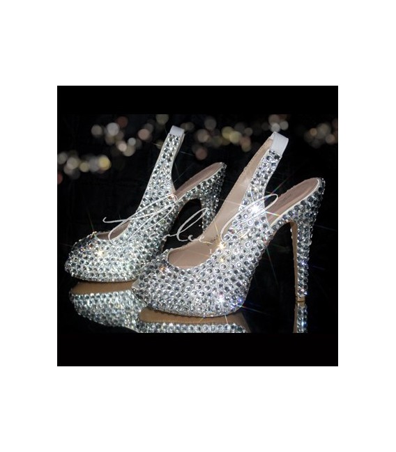 5 Jumbo Diamond Slingback Peep Toe Crystal Heels