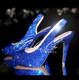 4.5 Sapphire Crystal Slingback Peep Toe Heels