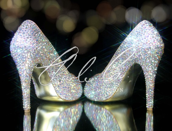 4 or 5 Glass AB Crystal Peep Toe Heels