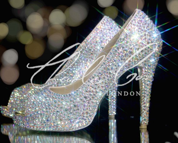 4 or 5 Glass AB Crystal Peep Toe Heels