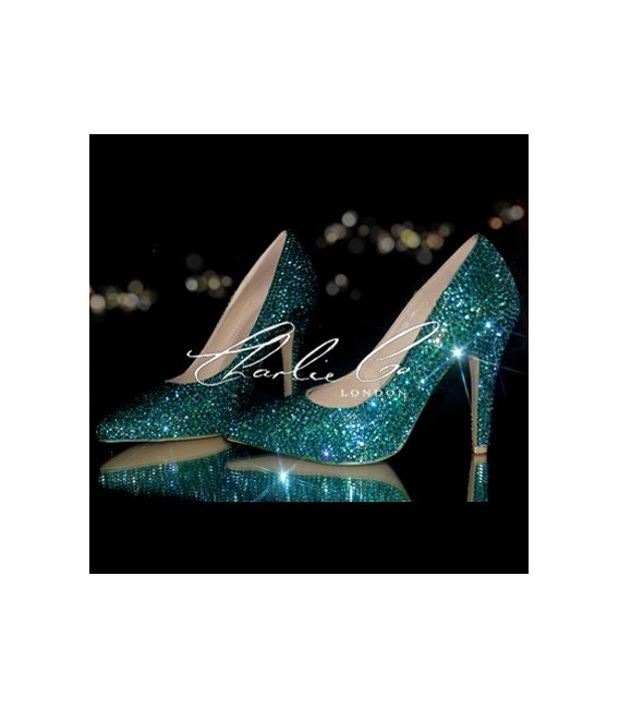 4.5 Swarovski Emerald AB Pointed Toe Stilettos