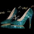 4.5 Swarovski Emerald AB Pointed Toe Stilettos