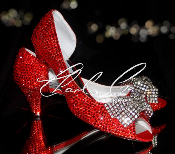 2.5 Red Crystal Mesh Bow Heels