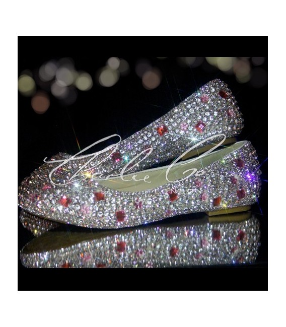 0 Clear Diamond Frost Pink Stone Crystal Flats