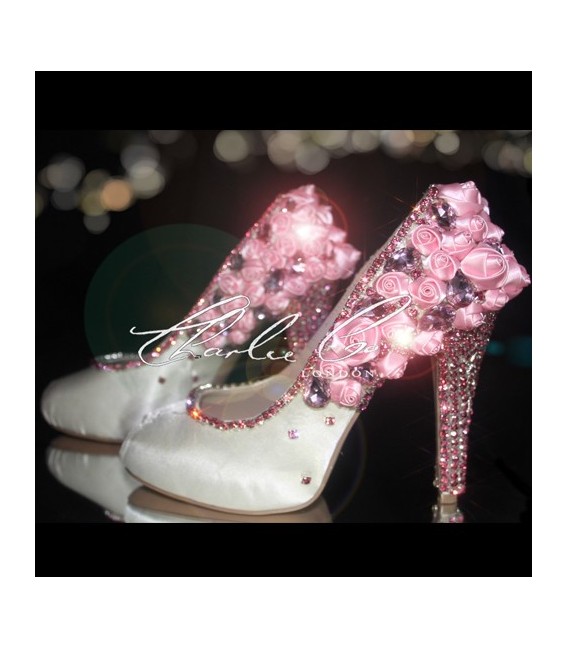 4 or 5 Pink Satin Rose Crystal Heels