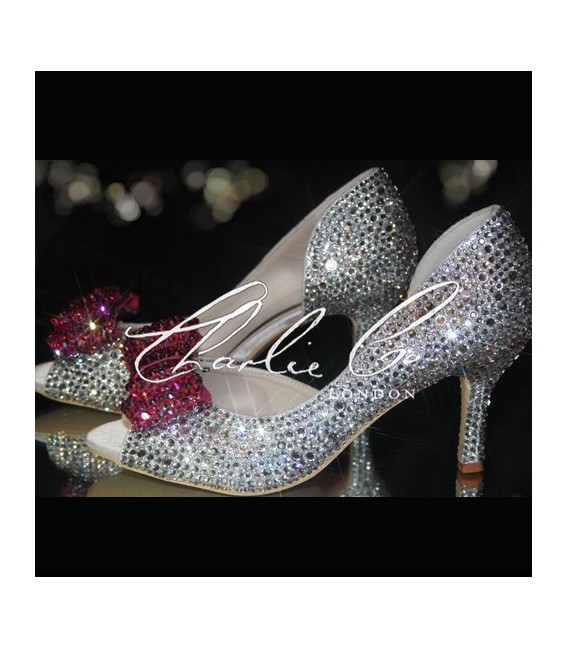 3 Crystal bow cut away heels