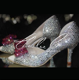 3 Crystal bow cut away heels