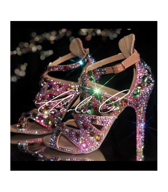 4 Jungle Jewel Crystal Sandal Heels