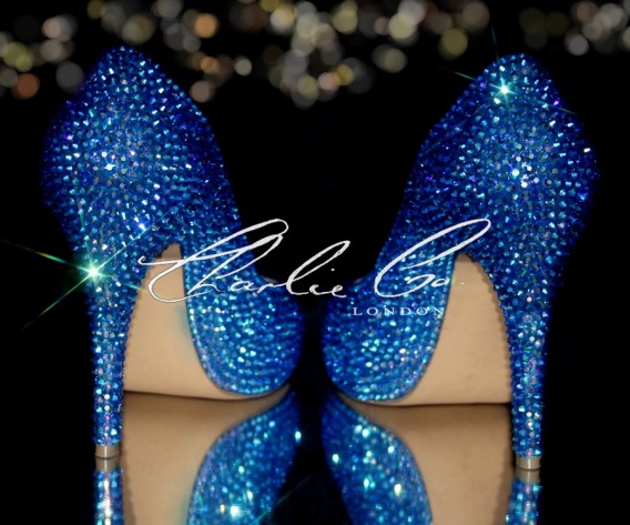 4 or 5 Sapphire AB Blue Crystal Closed Toe Heels