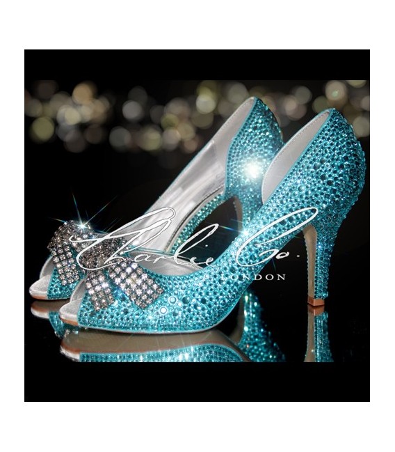 3.5 Tiffany Blue Diamond Bow Crystal Cut Away Heels