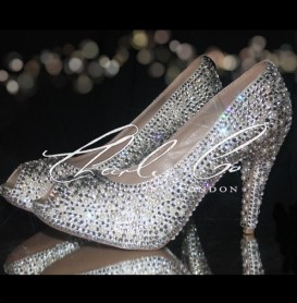 4 or 5 Ivory Pearl  Clear Diamond Heels