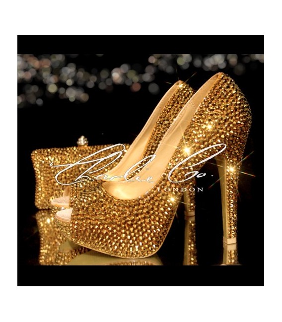 3 4 or 5 Platinum Gold Peep Toe Shoe  Bag Set