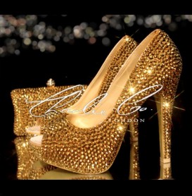 3 4 or 5 Platinum Gold Peep Toe Shoe  Bag Set