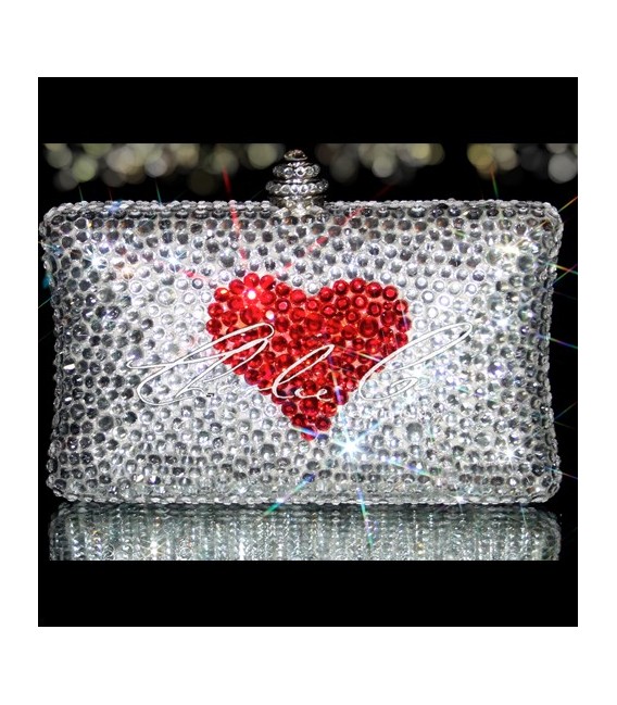 Red Heart Crystal Clutch Bag