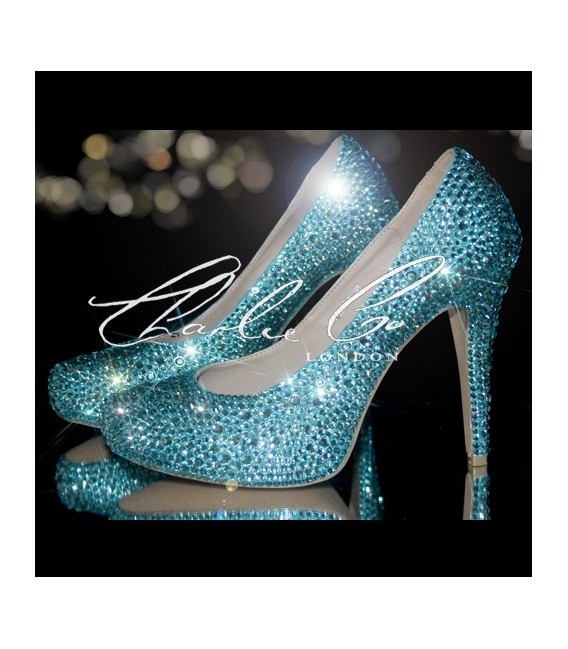 4.5 Aquamarine Tiffany Crystal Closed Toe Court Heels