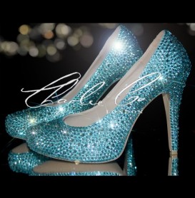 4.5 Aquamarine Tiffany Crystal Closed Toe Court Heels