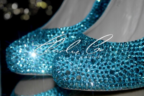 4.5 Aquamarine Tiffany Crystal Closed Toe Court Heels