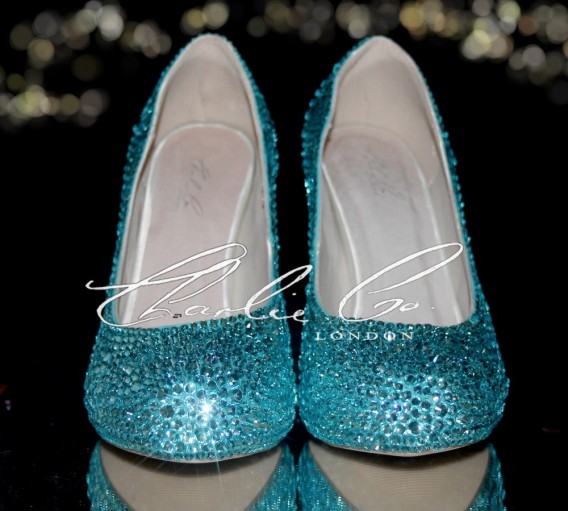 4.5 Aquamarine Tiffany Crystal Closed Toe Court Heels