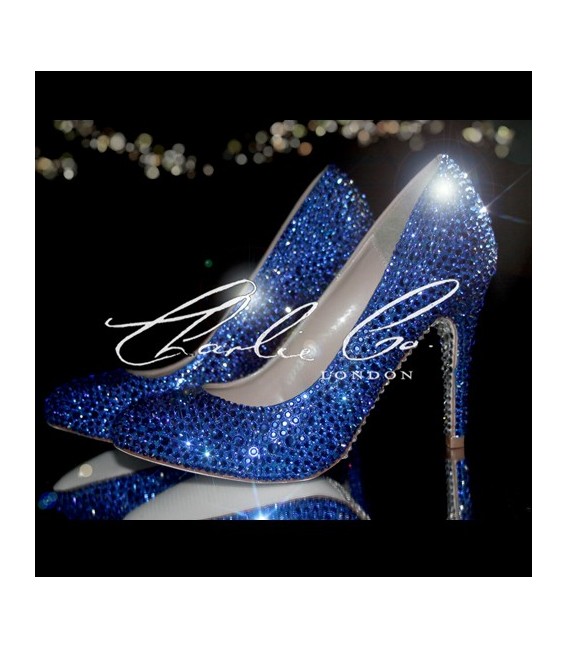 4 Sapphire Blue Round Toe Crystal Court Heels