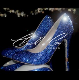 4 Sapphire Blue Round Toe Crystal Court Heels