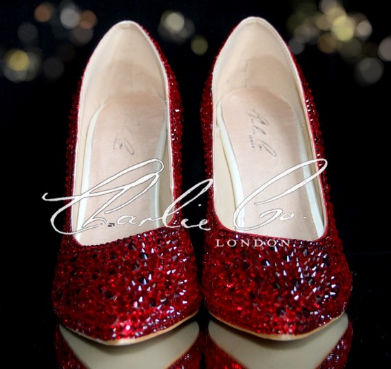 3  4 or 5 Red Crystal Pointed Toe Heels