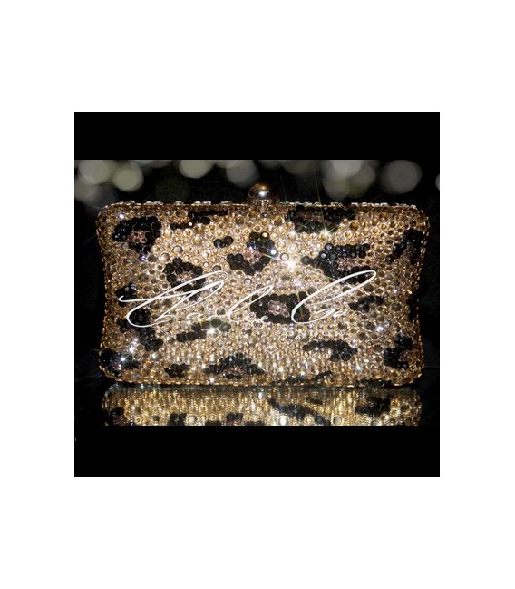 Classic Leopard Print Crystal Hardcase Clutch Bag