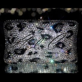 Black Diamond Leopard Print Hard Case Clutch Bag