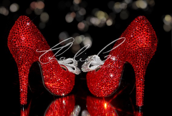 4  5 or 5.5 Glass Crystal Sexy Ruby Red Bow Heels