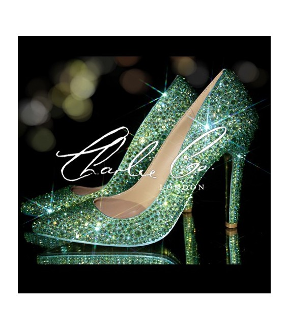 4 or 5 Swarovski AB Peridot Pointed Toe Stilettos