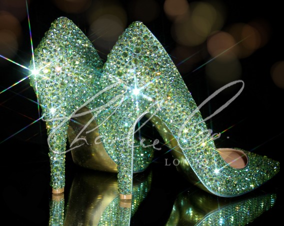 4 or 5 Swarovski AB Peridot Pointed Toe Stilettos