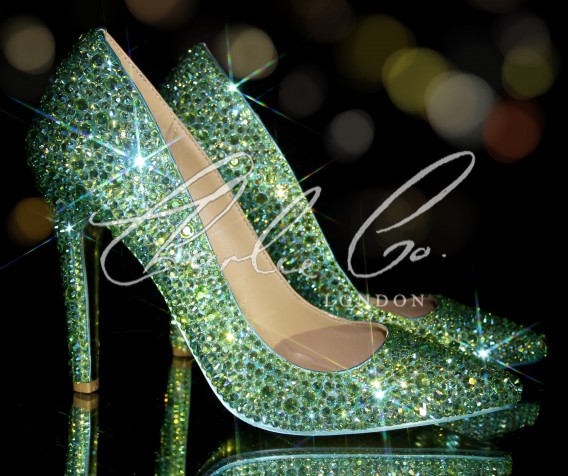 4 or 5 Swarovski AB Peridot Pointed Toe Stilettos